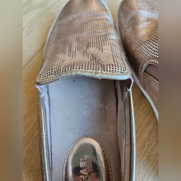 Michael Kors Women Keaton Slip-on Rose Gold Metallic Leather Lasercut Sneaker 7M - Picture 7 of 10